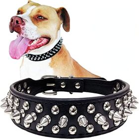 Adjustable Microfiber Leather Spiked Studded Dog Collar with a Squeak Ball Gift for Small Medium Large Pets Like Cats/Pit Bull/Bulldog/Pugs/Husky (Color: Red, size: L(15"-18.5" / 38cm-47cm))